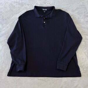 Lands End Mens Long Sleeve Polo Shirt Navy Blue XL 46-48 Regular Made in Peru